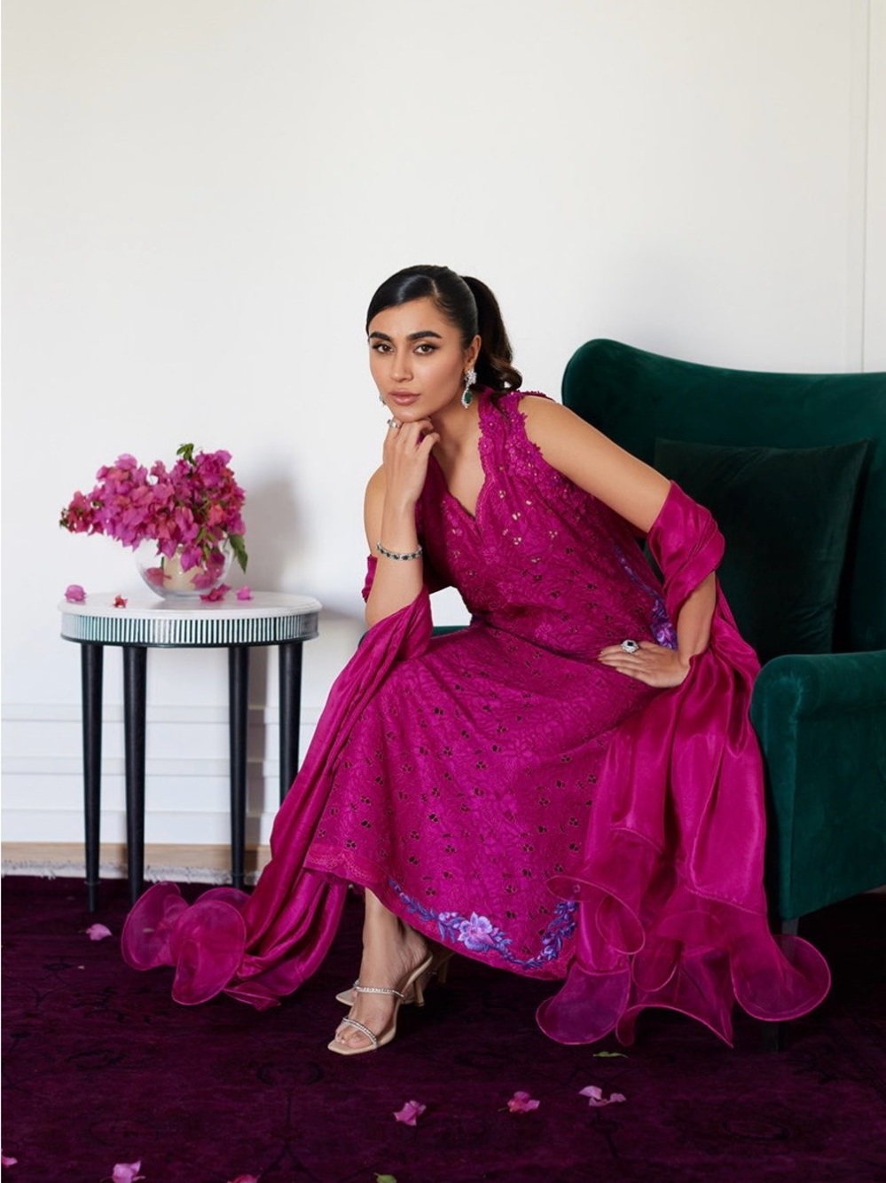 Farah Talib Aziz FTA Clariene Hot Pink embroidered shirt silk Dupatta trousers